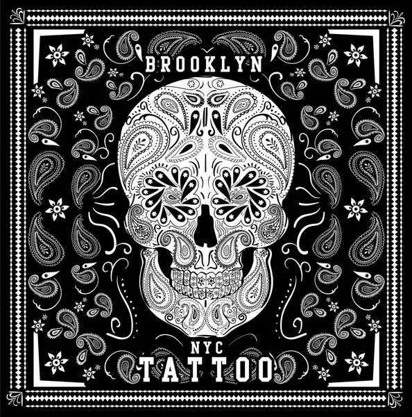 Calavera paisley bandana ilustración — Vector de stock