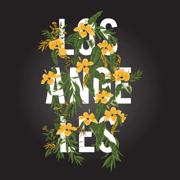 Imprimé Hibiscus avec le slogan de Los Angeles — Image vectorielle