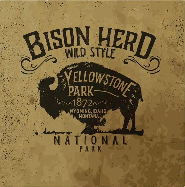 Vector vintage westerse buffalo silhouet afdrukken — Stockvector