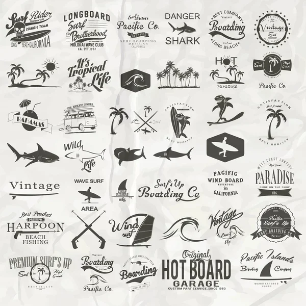 Vector surf label and print set — Stock Vector