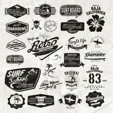 Vector surf label and print set vector