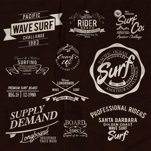 Étiquette de surf vectorielle et ensemble d'impression — Image vectorielle