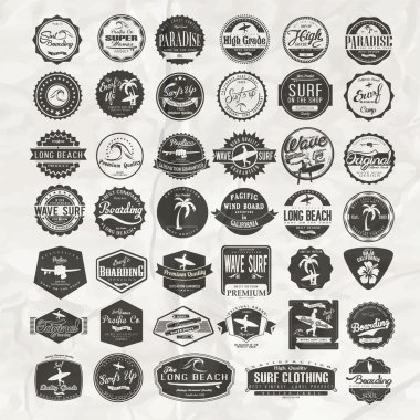 Vector surf print and label set vector