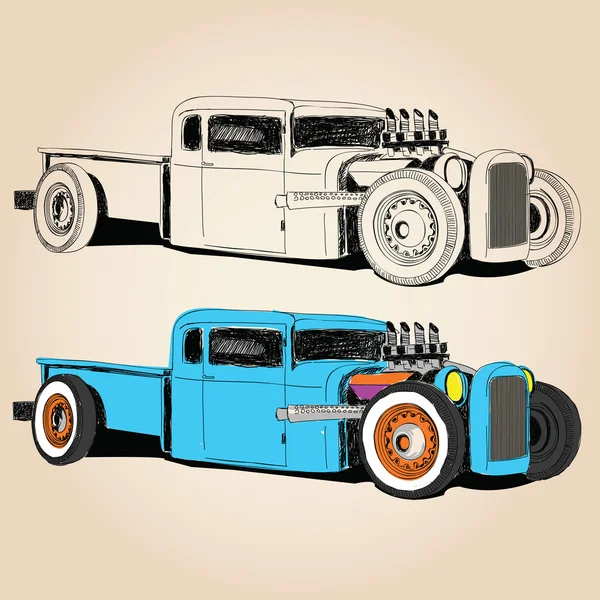 Vector hot rod car hand made designs print — Stock Vector