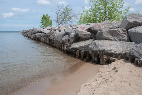Breakwater sul lago Michigan, Illinois, USA — Foto Stock