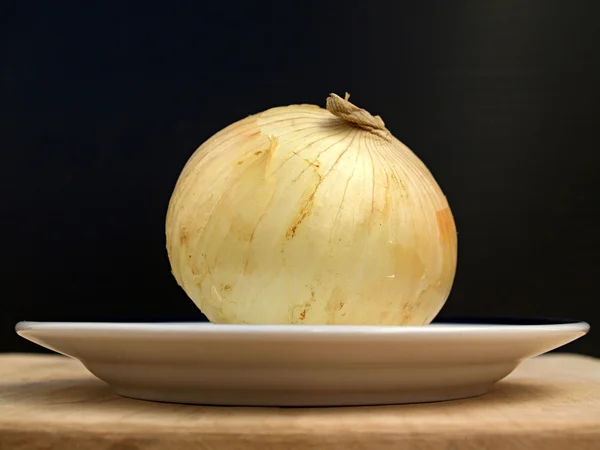 Na białym tle cebuli na talerzu — Zdjęcie stockowe