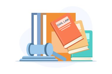 Medeni hukuk ve ceza hukuku örnekleme, hukuk sistemlerini, yönetmelikleri ve toplum ve mahkeme çerçevesi içindeki adalet ilkelerini sembolize eder. arkaplanda düz vektör illüstrasyonu.