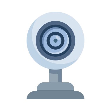 Web kamerası ve video konferans aygıtı vektörü, video çağrılarını sembolize eden, çevrimiçi toplantılar, uzaktan iletişim, dijital etkileşim ve modern uzaktan çalışma ayarları için gerekli ekipmanlar.