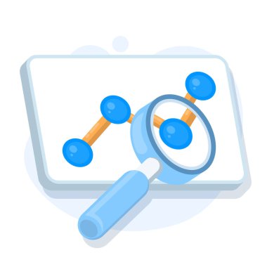 Web sitesi analizlerini minimal ve kontrol seviyesi göstergeleri ile gösteren, veri araştırmalarını, performans denetimlerini, KPI izleme ve eğilim değerlendirmesini sembolize eden illüstrasyon.