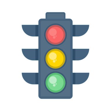 Trafik yönetimi kavramları, sürüş kuralları ve kentsel ulaşım sistemleri için ideal üç rengi gösteren standart bir trafik sinyalinin çizimi.