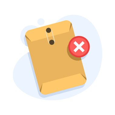 Görev uygulaması bir zarf ve çapraz simge ile kavram reddedildi, yanlış veya eksik belgeleri sembolize etme, başarısız dosya gönderimi ve kabul edilmeyen uygulama eklentileri.