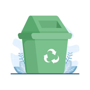 Çöp bidonları koleksiyonu ayrı çöp simgeleriyle geri dönüşüm kutuları. Çevre yönetimi, temiz çevre ve sürdürülebilirlik kavramı için atık ayıklama konteynırları.