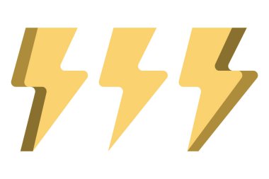 Elektrik enerjisini, şarjı, tehlikeyi ve gücü sembolize eden, temiz bir minimalist dizayndaki gücü simgeleyen üç boyutlu sarı şimşeğin temsili..