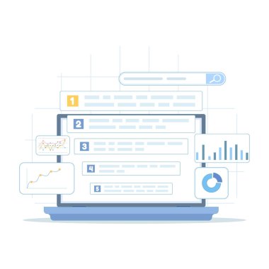 Mobil arama sonuçları ve sıralama verilerinin vektör illüstrasyonu, mobil sorguların yol açtığı web sitesi trafiğini gösteren analitik çizelgelerle eşleştirilmiştir.