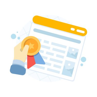 Sayfa Otoritesi ve SEO başarı konsepti. İçerik optimizasyonu, sıralama iyileştirmesi ve web sitesi performans artışı için vektör illüstrasyonu.