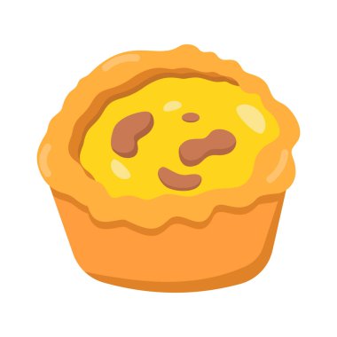 Vektör tarzında altın hamur kabuklu kremalı tart. Pastane tasarımı, tatlı promosyonları, kafe menüleri ve pastane görselleri için mükemmel..