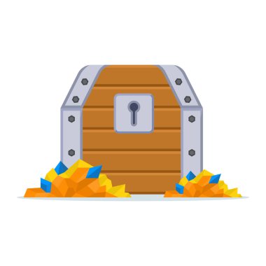 Altın işlemeli ahşap hazine sandığı. Zenginliği, lüksü, ödülü ve fantezi, oyun varlıkları ve yaratıcı tasarımları sembolize eden klasik zengin sandık konsepti.