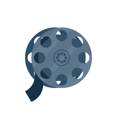 Sinema bileşeni olarak bir film makarasının vektör illüstrasyonu. Film yapımı, film üretimi, video endüstrisi ve klasik görüntü donanımı kavramı.