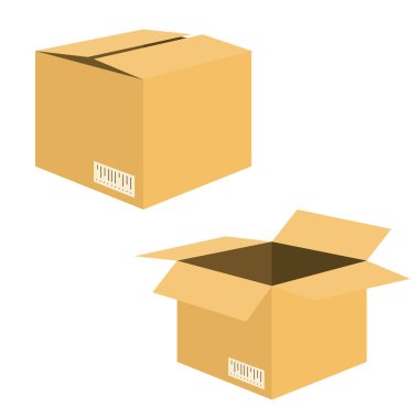 Kahverengi karton kutu çizimi. Nakliye, depolama, ürün markalaşması ve sürdürülebilir iş tasarımı için çevre dostu ve geri dönüşümlü ambalaj kavramı.