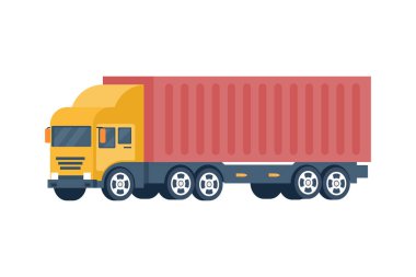 Römorklu büyük bir kamyonun düz stil vektör çizimi. Teslimat, nakliye, lojistik ve nakliye işleri için ticari kargo taşımacılığı.