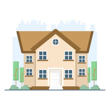 Basit banliyö evlerinin çizgi film tarzı çizimi. Gayrimenkul, mülkiyet ve konut ve şehir tasarımı için konut konsepti.