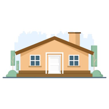 Beyaz arka planda izole edilmiş basit bir evin düz vektör çizimi. Gayrimenkul, mülk, konut ve mimari tasarım projeleri için minimal ev simgesi kavramı.