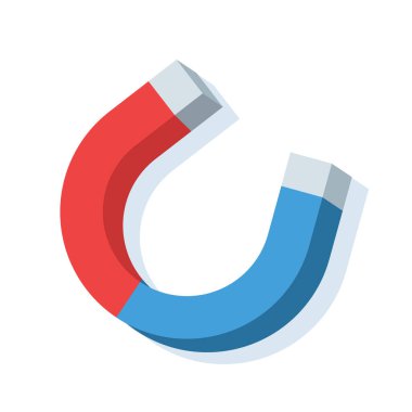 Manyetik kuvvet ve cazibeyi simgeleyen kırmızı bir mıknatıs tasviri. Markalaşma stratejisi, seyirci çekimi ve dijital büyüme için iş ve pazarlama kavramı.