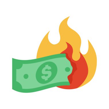 Ekonomik kriz ve finansal krizin göstergesi olarak yanan bir doların resmi. Enflasyon, para kaybı, durgunluk ve küresel mali istikrarsızlık kavramı.