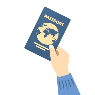 Elinde pasaport tutan birinin resmi. Seyahat, turizm, vatandaşlık ve seyahat planlama ve uluslararası hareketlilik için göç belgeleri kavramı.