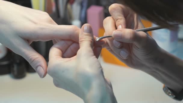 Meester van de vrouw die het meisje manicure doen — Stockvideo