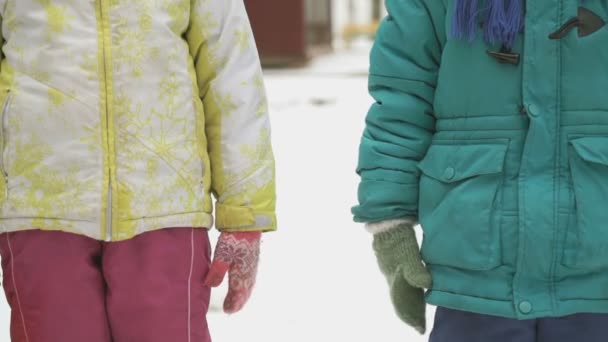 Little boy and girl holding hands friendly — Stock Video