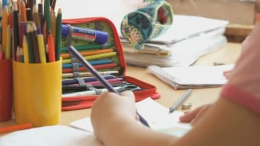 Küçük kız bir fotoğraf defterini çizer.