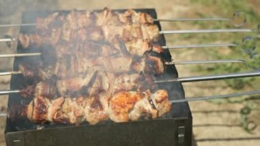Sığır eti kebaplar mangal üzerinde pişirme