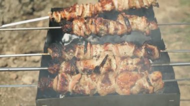 Kebap kömürlerin üzerinde metal şiş üzerinde kavrulmuş