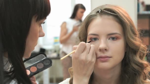 Visage meester maken van de make-up voor jonge model — Stockvideo