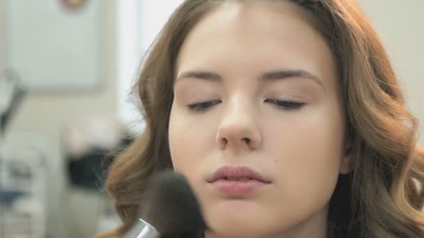 Professional makeup for the brown-haired model — Stock Video