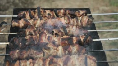 Domuz eti Şaşlık şiş ızgara üzerinde pişirme