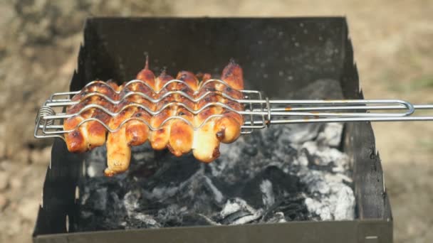 Cocina de barbacoa en la parrilla al aire libre — Vídeos de Stock