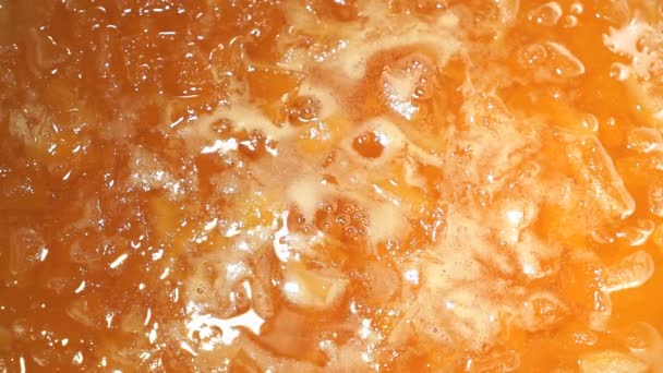 Preparation of pumpkin jam on the hob in a saucepan — Stock Video