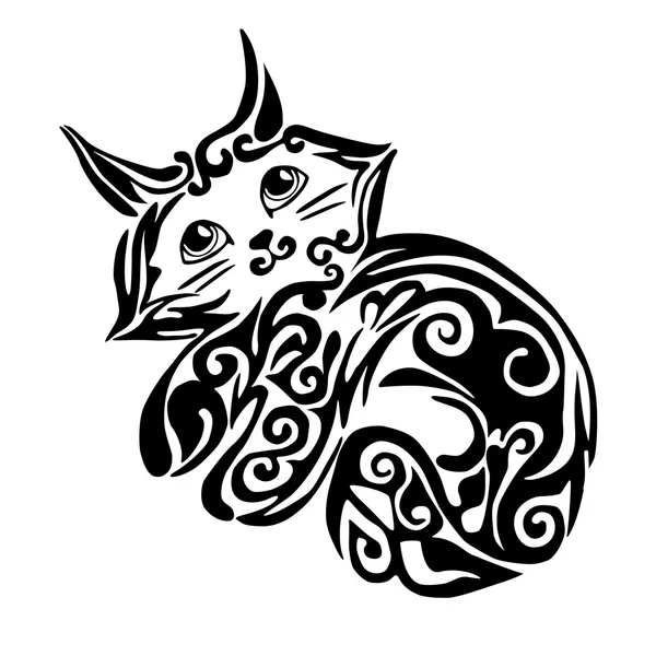 grafik siyah-beyaz kedi uyur