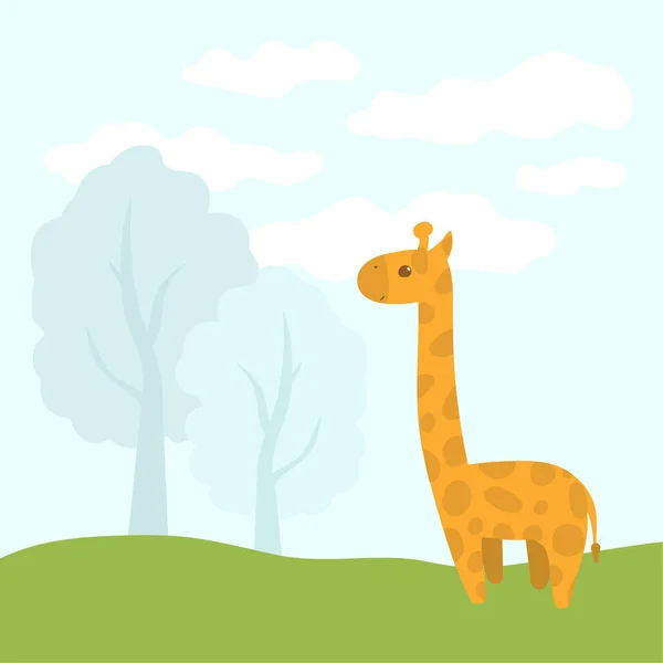 Postać Żyrafa Zwierzę Dziecko Karta Ilustracja — Wektor stockowy
