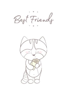 Çocuklar için illüstrasyon hayvan rakun kartpostalları şirin hayvan grafiği.