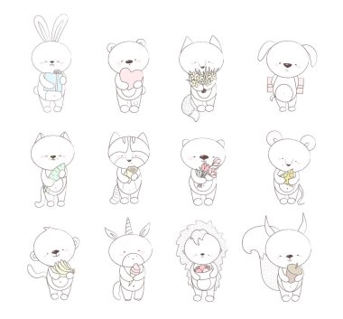 Çocuk illüstrasyonları sevimli hayvan grafiği hazırlar.