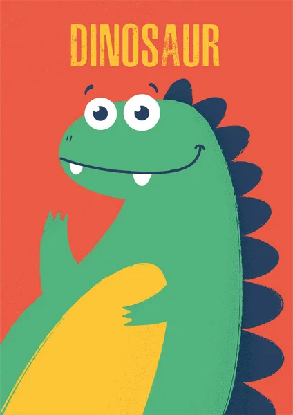 Ilustração Bebê Dinossauro Bonito Simples Engraçado Laranja Verde — Vetor de Stock