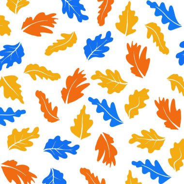 Kalıplar dikişsiz yapraklar arka plan turuncu, kırmızı, mavi