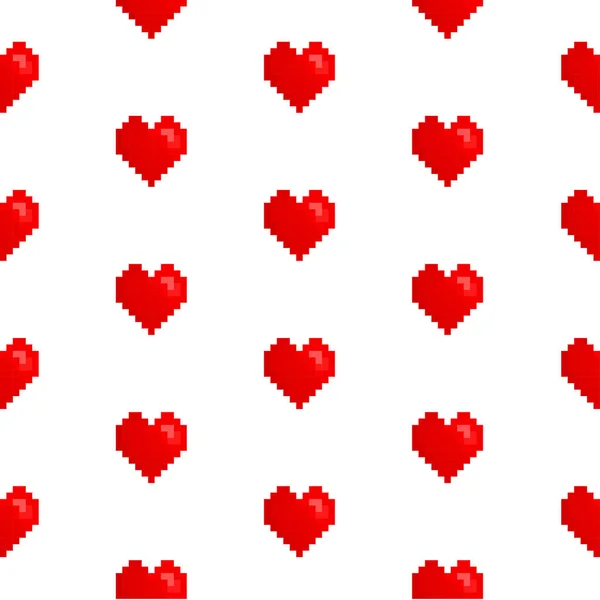 Kusursuz Desenli Kalp Piksel Kırmızı Retro Arkaplan Baskısı — Stok Vektör