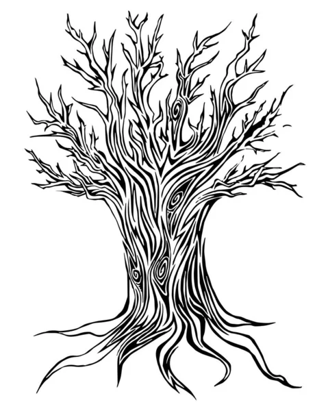 Ilustración Gráficos Árbol Silueta Blanco Negro Tatuaje Fondo Cartel Impresión — Vector de stock