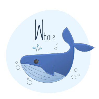 Alfabe harfli hayvanlar çocuklar resimli balina balığı.