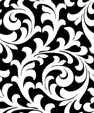Kusursuz çiçek deseni, bukleler, bukleler siyah ve beyaz arka plan baskısı
