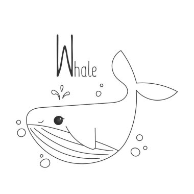 Alfabe harfli hayvanlar çocuklar resimli balina balığı çizimi